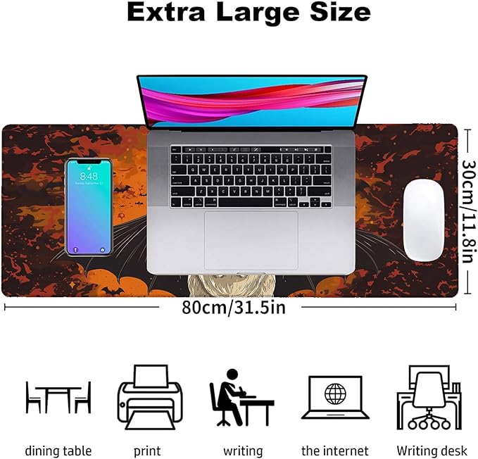 Pug Bat Gaming Mouse Pad, Office Desk Mat, Anti-Slip Rubber Base Cool Aesthetic Mouse Pads for Computer Laptop Keyboard School Home Desktop Gamer Home Accessories Decor 31.5" x 11.8"