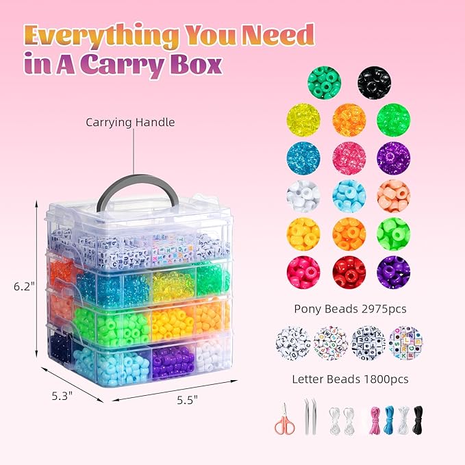 Umikk 4800Pcs Pony Beads Bracelet Making Kit, 17 Colors Beads for Jewelry Making Friendship Bracelets Hair Braids Crafts Gifts for Ages Over 6 Years (Stack Boxed)