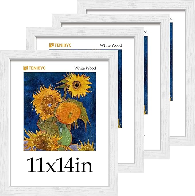 Picture Frame 4 Pack - Solid Wood Poster Photo Frame - Woodgrain Series - Room, Office, Gallery, Studio Display - Wall Hanging
