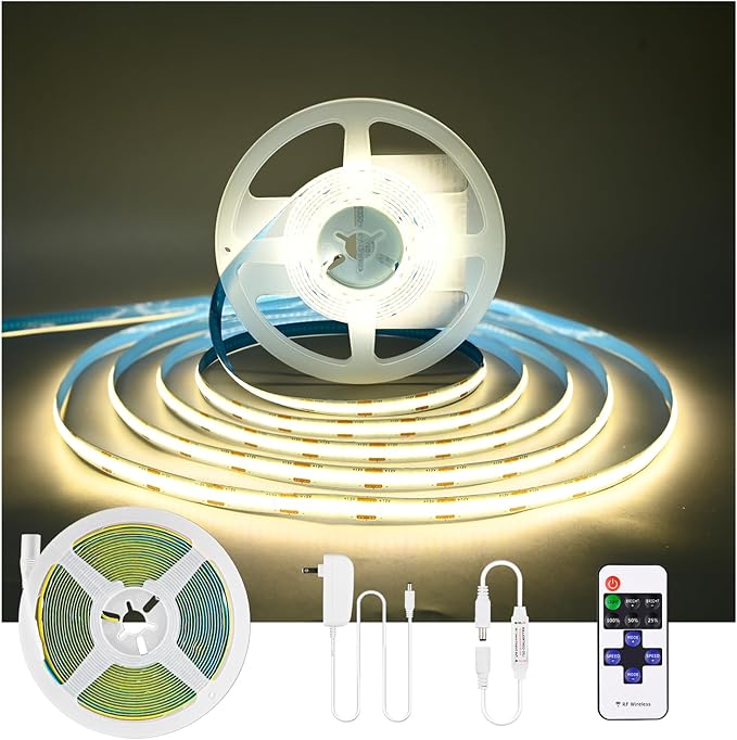 COB LED Strip Light UL Listed DC 12V LED Strip Light Flexible Super Bright Dimmable LED Strips,16.4ft 1600LEDs High Density Uniform Led Lights for Home Bedroom (Natural White 4000K)
