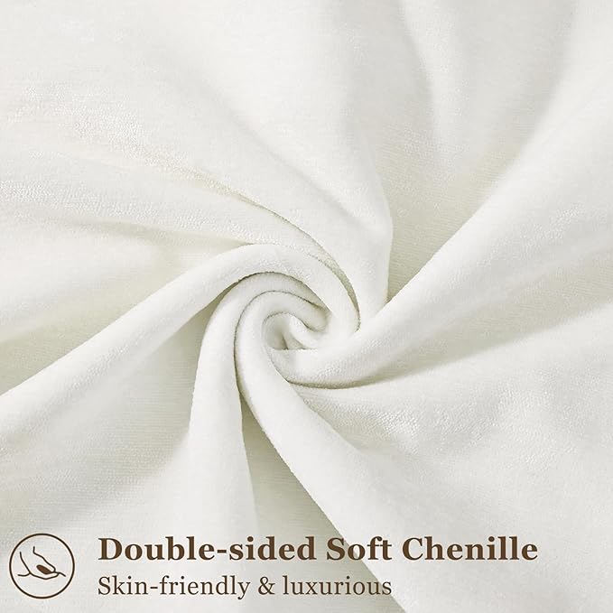 decorUhome Spring Couch Euro Sham Throw Pillow Covers 26x26 Set of 2, Decorative Soft Velvet Neutral Chenille Pillow Covers with Elegant Design for Sofa Bed Living Room Home Decor, Cream White