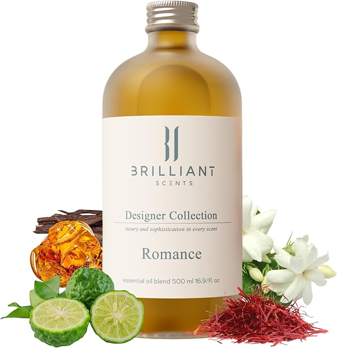 Brilliant Scents Romance Fragrance Oil 200ml - Premium Diffuser Oil for Home, Office, Hotels - Long Lasting, Plant-Based, Meets IFRA Standards, USA-Made - Saffron, Jasmine, Amber