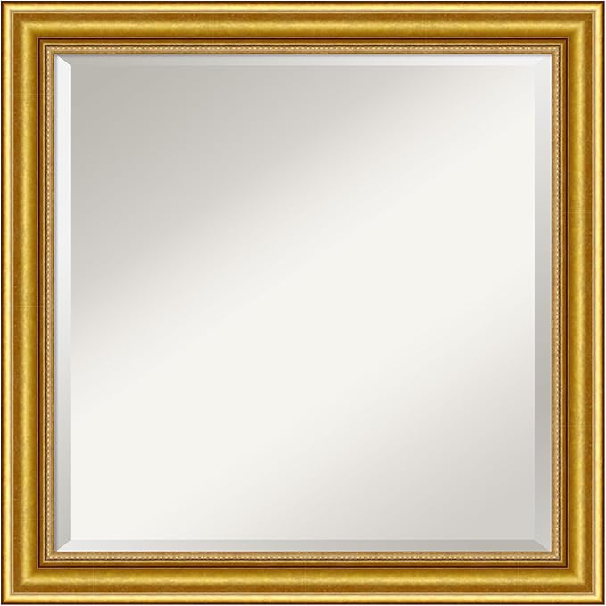 Amanti Art Gold Wall Mirror 24x24 Townhouse Gold Square Bathroom Mirror for Wall Decor Living Room, Medium Traditional Wood Frame, Hangs Horizonally and Vertically, Bathroom Decor, Beveled Edge