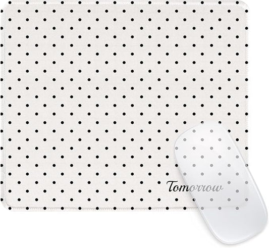Seorsok Cute Fashion Black Polka Dot Design Mouse Mat,Premium Textured Mouse Pads for Office Laptop,Washable Square Mousepads with Extended Stitched Edges Non Slip Rubber Base 9.5"x7.8"x0.12"Inch