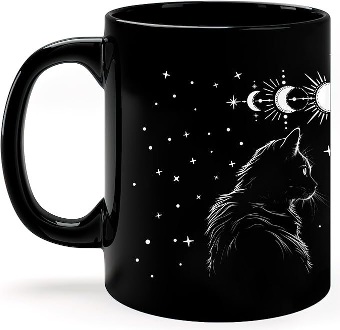 Black Cat Mug 11oz Cat Lover Gifts for Women Funny Goth Coffee Mug - Witch, Goth Decor Halloween Cup With Cats Goth Gift Witchy Gifts for Women - Halloween Mugs Cats Christmas Gothic Home Decor