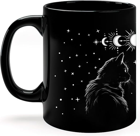 Black Cat Mug 11oz Cat Lover Gifts for Women Funny Goth Coffee Mug - Witch, Goth Decor Halloween Cup With Cats Goth Gift Witchy Gifts for Women - Halloween Mugs Cats Christmas Gothic Home Decor