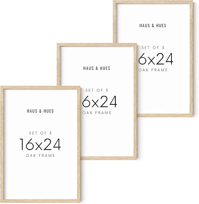 HAUS AND HUES Beige Oak Wood 16x24 Picture Frame - Modern Wood Wall Art Display - Lightweight 16x24 Frame for Art Prints, Photos, Posters - Ready-to-Hang Vertically & Horizontally (Set of 3)