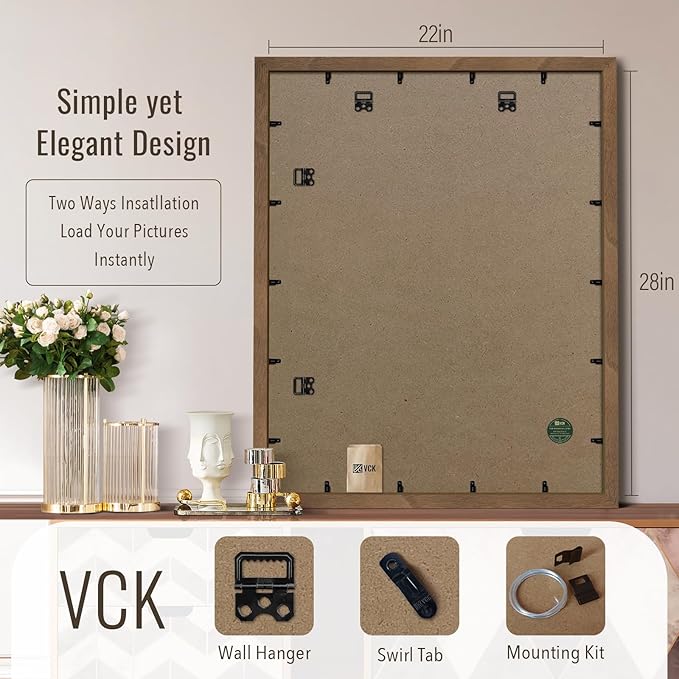 VCK 22x28 Poster Frame 3 Pack - Brown Walnut, Exclusive Natural Wood Grain Solid Wood Picture Frame, Wall Hanging