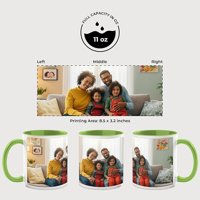 Personalized Mug, Custom Ceramic Mug with Photo and Text, 11oz, Pack of 20, Glossy Coffee Cup, Perfect for Christmas, Secret Santa or as Holiday Gift for Family or Friends, White/Green