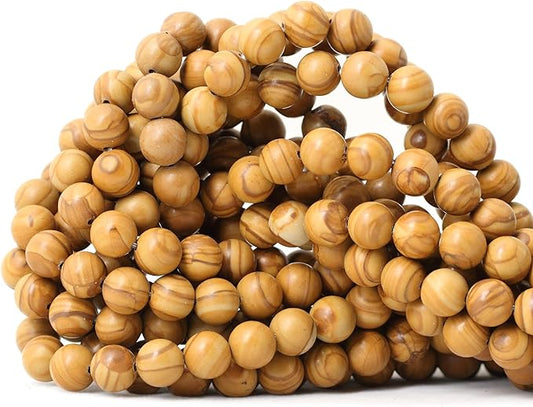 45PCS 8mm Natural Woodgrain Jasper Round Loose Beads for Jewelry Making DIY Bracelet Necklace Materials 1 Strand 15"