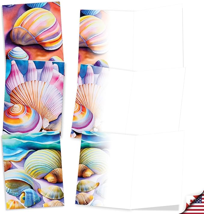 The Best Card Company 20 Assorted Blank Notecards Box Set 4 x 5.12 Inch with Envelopes (10 Designs, 2 Each) Rainbow Seashells AM10040OCB-B2x10