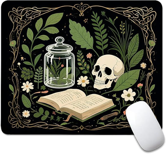 Square Mouse Pad Books and Skulls, Personalized Premium-Textured Custom Mouse Mat Design, Washable Mousepad Cloth, Non-Slip Rubber Base Computer Mouse Pads for Wireless Mouse