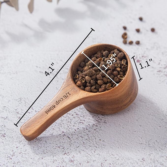 40 ml 4 Pack Acacia Wood Coffee Scoops, Small Wooden Coffee Spoons for Jars and Containers, Set of 4 Tablespoon Bean Scoop, Cute Coffee Beans Measuring Scoop for Cooking, Bath Salt.
