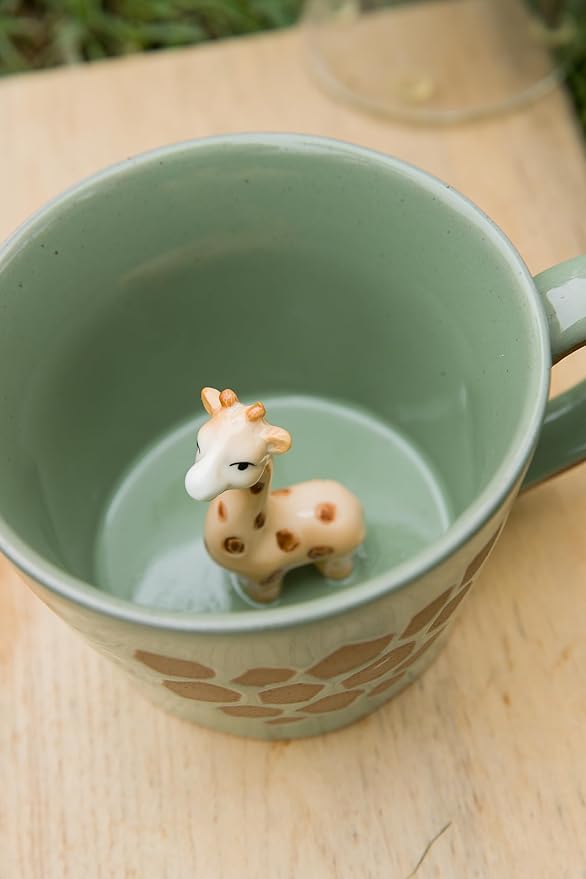DIHOclub Giraffe Coffee Cup Ceramic 3D Wild Animal Inside Mug,Cute Cartoon Handmade Figurine Mugs,Holiday and Birthday Gift for Coffee Milk Tea Lovers,12 OZ(Green Giraffe)