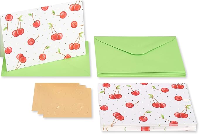 Papyrus Blank Cards with Envelopes, Cherries (12-Count)