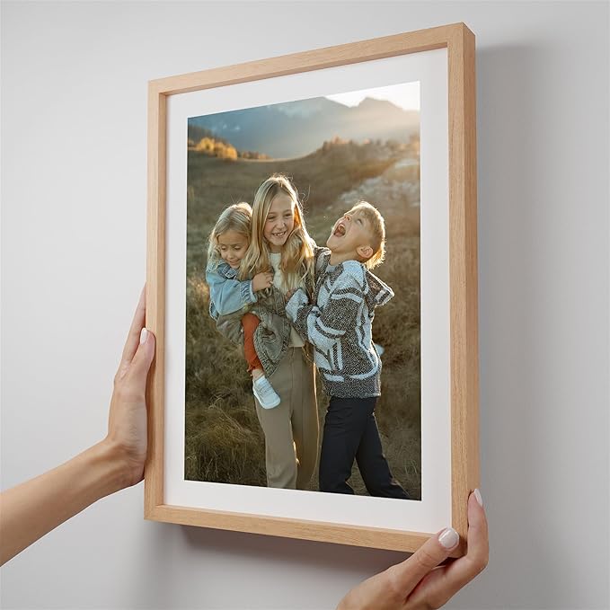 Mixtiles Official Custom Photo Tiles - Magnetic Wall Frames - Adhesive Sticker, no Nails - Personalized Printed Photos - Various Sizes and Frames - 12x16-1-Tile - Border Oak