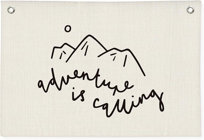 Adventure Nursery Decor – Mountain-Themed Linen Canvas Banner, Baby Shower & Boys' Room Wall Hanging Flag, 20x30 Inch