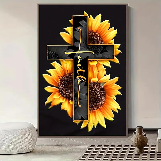 GXGLLPZBY 5D Diamond Painting Kit for Adults Beginners,DIY Cross Sunflower Paint by Diamond Art Kits,Suitability Friends Full Round Drill Diamonds Dots Gem Art,Home Wall Decor 11.8x15.8 Inch