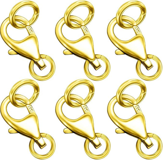 14K Gold Plated 925 Sterling Silver Lobster Claw Clasp with Closed Jump Rings,Necklace Clasps and Closures Suitable for Jewelry Making Necklaces Bracelet Made in Italy