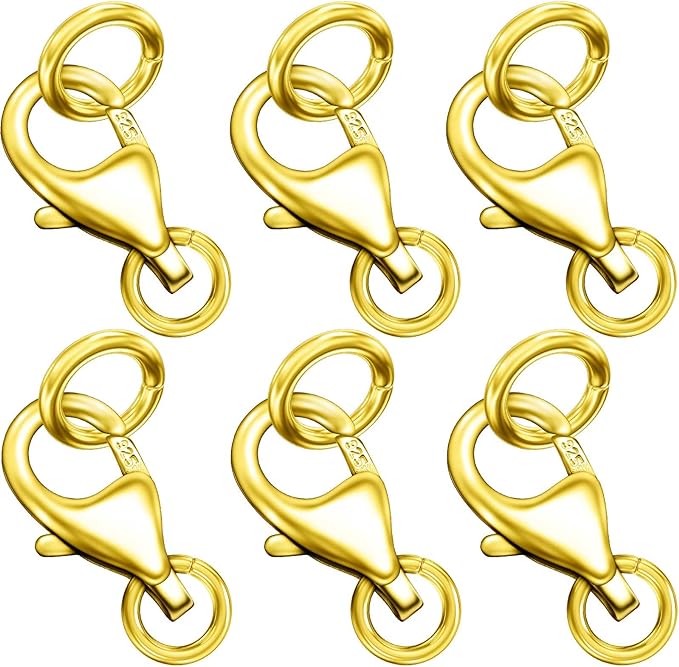14K Gold Plated 925 Sterling Silver Lobster Claw Clasp with Closed Jump Rings,Necklace Clasps and Closures Suitable for Jewelry Making Necklaces Bracelet Made in Italy