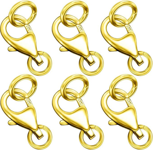 14K Gold Plated 925 Sterling Silver Lobster Claw Clasp with Closed Jump Rings,Necklace Clasps and Closures Suitable for Jewelry Making Necklaces Bracelet Made in Italy