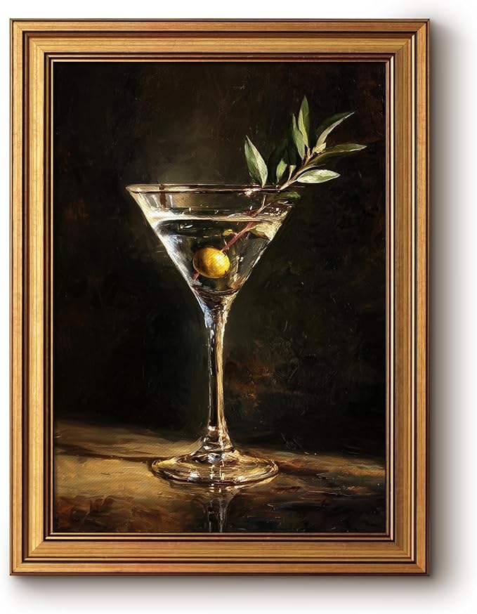 Bzstyleart Vintage Wall Art Decor for Living Room, Martini Framed Wall Art Room Decor Aesthetic,Framed Cocktail Artwork,Bedroom Painting Pictures12 x 16 Inch