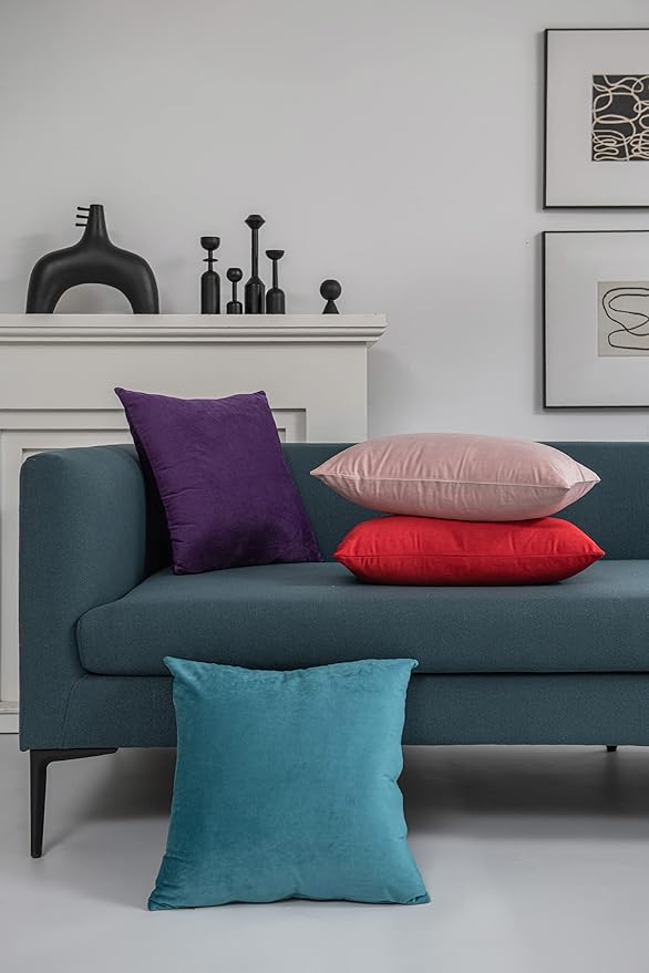 24x24 Throw Pillow Cases Purple: 2 Pack Cozy Soft Velvet Square Decorative Pillow Covers for Farmhouse Home Decor