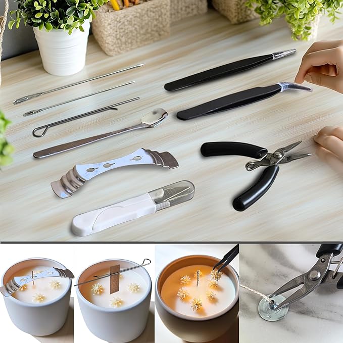 DiaWiew Candle Making Kit for Adults Beginners with Storage Bag, Candle Mold Punching and Wick Threading Tool, Including a Punching Needle with Hook and Large Eye, and Bracket for Fixing Candle Wicks