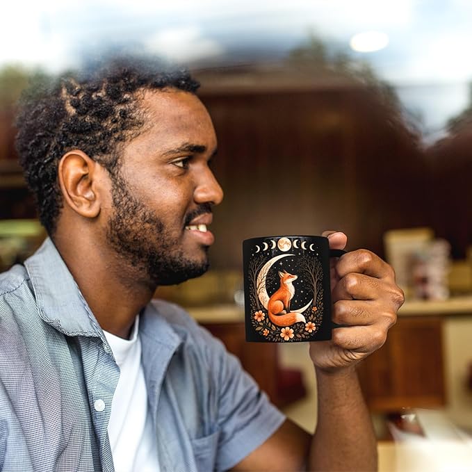 Personalized Witchy Moon Cottagecore Aesthetic Floral Fox Women Girls Coffee Mug, Gift For Men, Women Ceramic Mug 11oz - 15oz