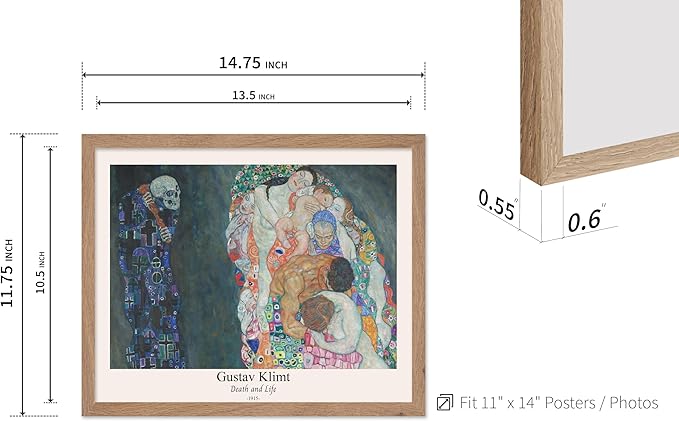 Poster Master Vintage Gustav Klimt Poster - Retro Death and Life Print - Art Nouveau - Symbolism Art - Abstract Art - Aesthetic Art - Classic Painting - Living Room Decor - 11x14 Beige Framed