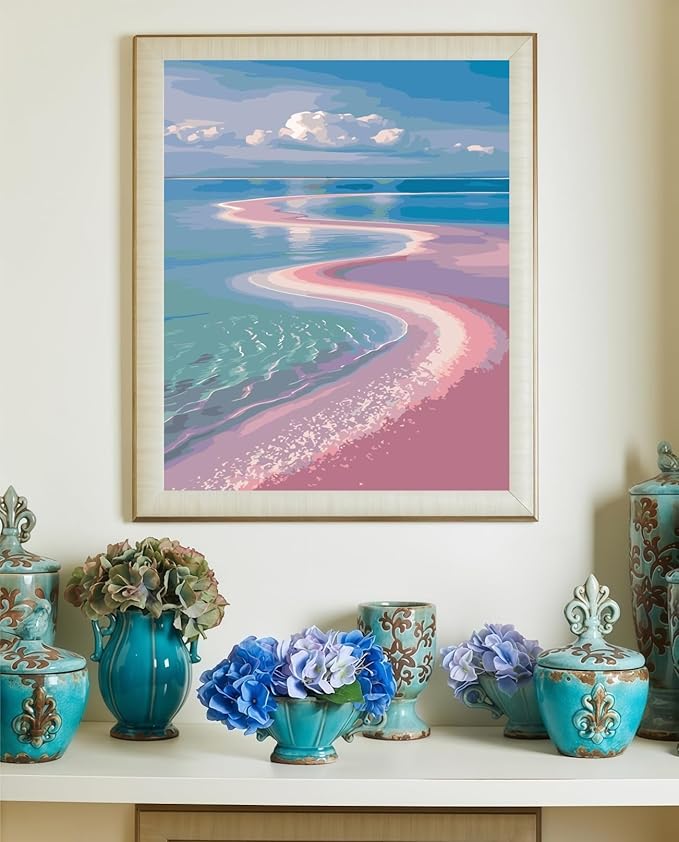 CSZPPQAF Paint by Numbers Kit for Adults Beginner, Landscape Beach Paint by Number Kits on Canvas, DIY Easy Acrylic Watercolor Oil Painting by Numbers for Home Wall Decor 16X20inch
