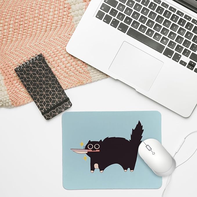 Rusenbao Funny Cat Mouse Pad, Cute Small Mouse Pads for Desk, Black Cat Gifts for Women, Non-Slip Rubber Base Mouse Pads for Wireless Mouse, Computers, Laptop, Office, 9.5x7.9 Inch