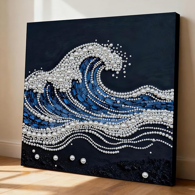 DIY Pearl Painting Kit with Wooden Frame, 3D Plastic Pearl Gemstone Ocean Art Craft for Adults Beginners, Diamond Art Kits for Adults, Home Wall Decor Ready Gift for Women(Waves)(30 * 30cm)