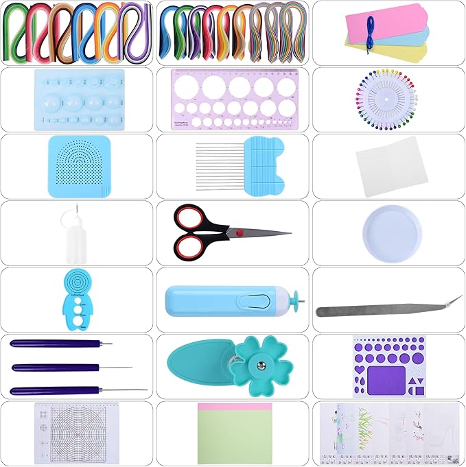 Quilling Kit with 1860 Paper Strips 39cm/54cm and Quilling Tools Like Quilling Pen Slotted Tool Paper Rolling Electric Pen Template Board Quilling DIY Tool Grid Guide Paper Design Drawings Scissors