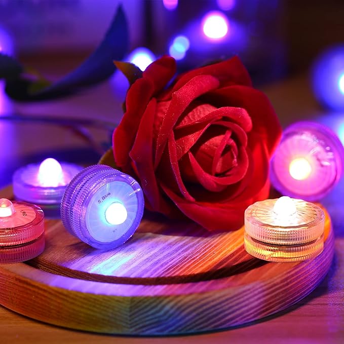 HL Submersible LED Light,RGB Small LED Light,100 Hours Waterproof Flameless Led Lights Battery Powered for Wedding Home Vase Festival Party Decoration 12pcs(Built-in 24 Batteries)