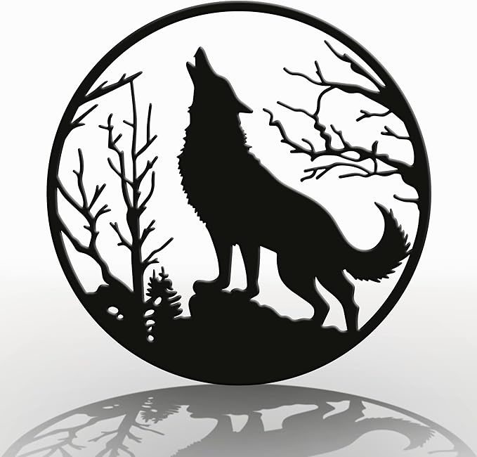 DIMARONGTON Wolf Metal Wall Decor, 12x12 Rustic Iron Wildlife Silhouette for Wall, Black Wolf Art for Indoor or Outdoor Display, Gift for Men