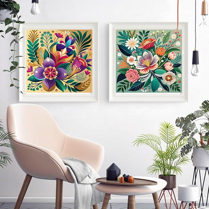 4 Pack Paint by Numbers for Beginner with Frame,Flowers Adult Paint by Number Kits on Canvas, DIY Number Painting for Adults for Decor 8X 8 inch
