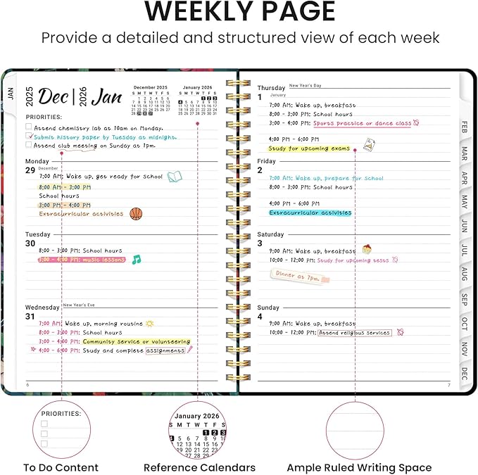 2026 Planner, Weekly and Monthly Calendar Planner for Women, Jan 2026 - Dec 2026, Hardcover Planning Agenda book with Tabs, Spiral Bound, Inner Pocket, Perfect for School Office Supplies, 6.3" x 8.5" - Hummingbird