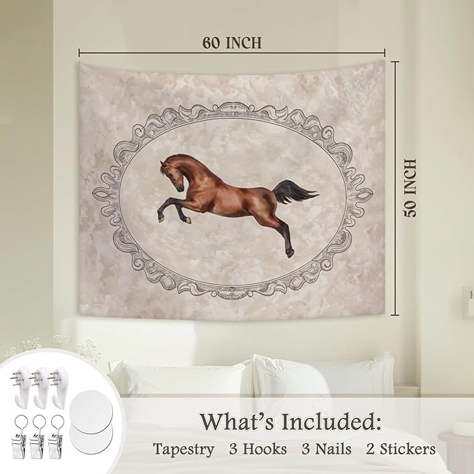STHTTSW Vintage Horse Tapestry, Wild Horse Running Tapestries Wall Blanket, Animal Horses Wall Hanging Decor for Nursery Home Bedroom Living Room Dorm, 50x60 Inch