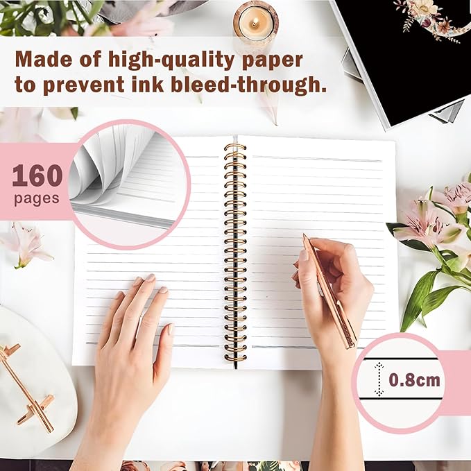 Lacama Campus Initial Letter C Notebook Journal, Cute Wildflower Personalized Black Spiral Notebook, School Supplies, Customized Monogrammed Gifts, Birthday Gifts for Women, Office Supplies