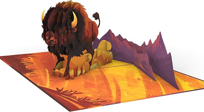 iGifts And Cards Be Bold Be Brave Be Wild Bison Pop Up Card – 3D Buffalo Mountain Scene for Graduation, Promotion, New Job – Encouragement Gift for Men, Nature Lovers, Adventurers – 6”x8” w/Notecard