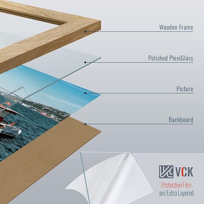 VCK 24x36 Poster Frame Set of 3 - Oak, Natural Solid Wood Picture Frames, Wall Gallery Frame