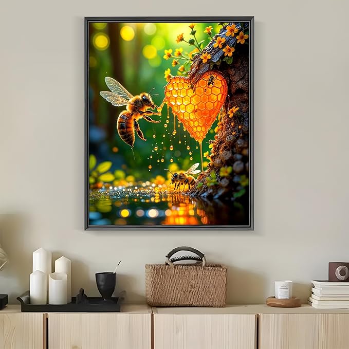 LKHMVCA Bee Flower Diamond Painting Kits for Adults, 5D Diamond Art Kits for Adults Beginners, DIY Full Round Drill Diamond Dot Painting Gem Art Kits for Adult, Home Wall Decor 11.8x15.7 Inch