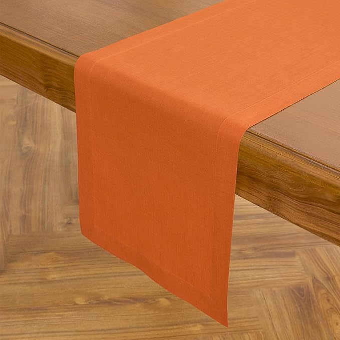 Solino Home Linen Table Runner 60 Inches - 100% Pure Linen Persimmon Orange Table Runner 14 x 60 Inch Ideal for Dresser and Coffee Tables - Spring, Easter - Fete