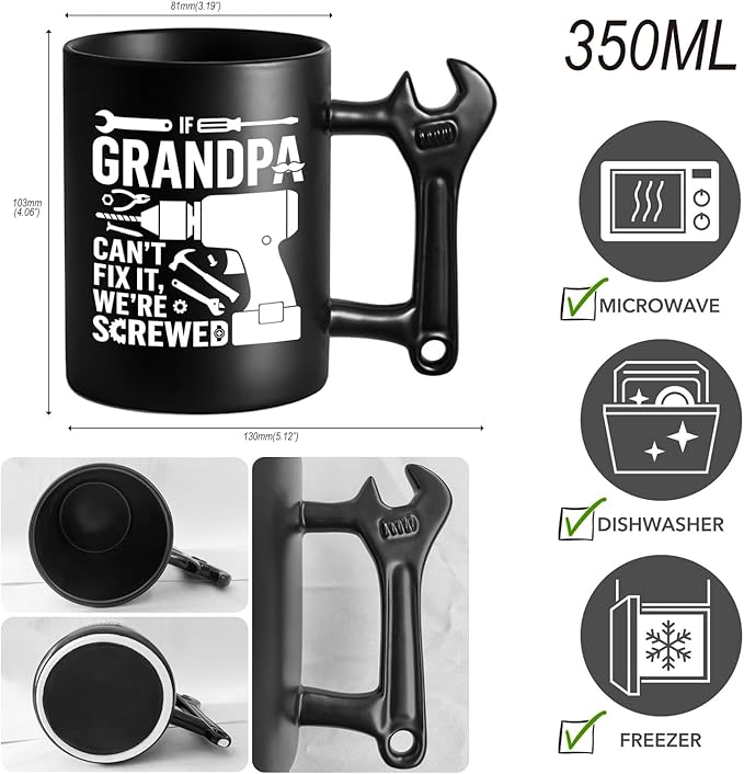 LOZACHE Funny Coffee Mug Gifts for Grandpa, Novelty Ceramic Cup with Wrench Handle, Christmas Fathers' Day Birthday Gift for Grandpa, Cool Gifts for Best Grandfather