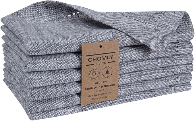 Slub Textured Dinner Napkins Set of 6-100% Cotton Cloth Napkins 18x18 Inch - Soft Durable Washable Fabric Napkins for Everyday Use & Special Occasions Napkins Christmas - Grey