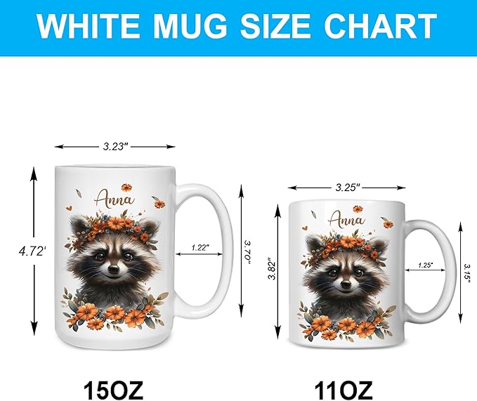 Hyturtle Personalized Cute Raccoon Coffee Mug - Raccoon Lover Gift - Custom Name Ceramic Mug 11oz-15oz