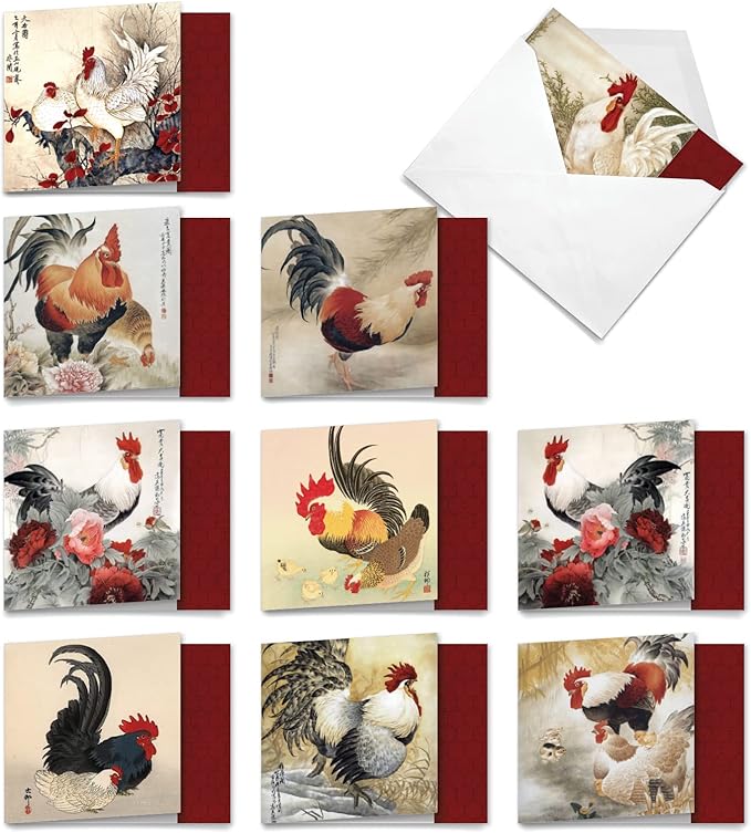 The Best Card Company - 10 Bird Note Cards Blank (4 x 5.12 Inch) - All Occasion Cards with Envelopes, Boxed Set - General Tso’s Chicken MQ4940OCB-B1x10