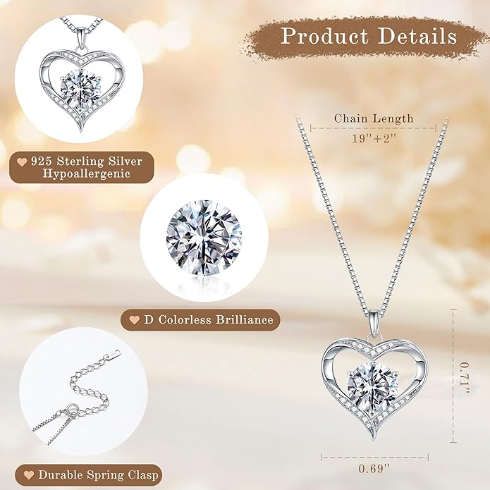 MOOSEA Christmas Gifts for Women Wife, 1-3ct D Color VVS1 925 Sterling Silver Anniversary Birthday Gifts for Women Wife Girlfriend Jewelry Moissanite Necklace