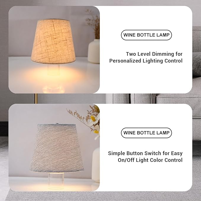 LED Wine Bottle Desk Lamp, Rechargeable Fabric Wireless Bottle Lamp with Shade, Portable Light for Bedside Bar Table, Romantic Ambiance